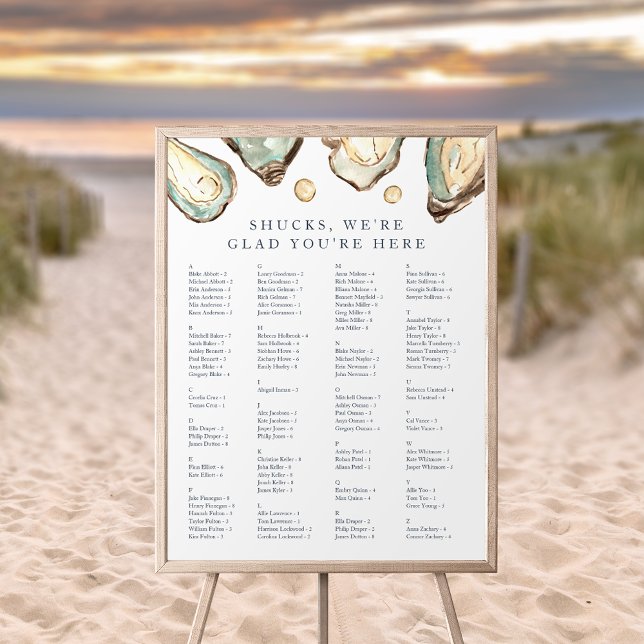 Tableau alphabétique des sièges de l'huître côtièr (Coastal oyster alphabetical wedding seating chart)