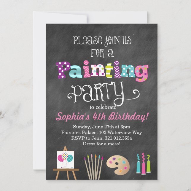 Tableau Art Party Chalkboard Style Invitation (Devant)