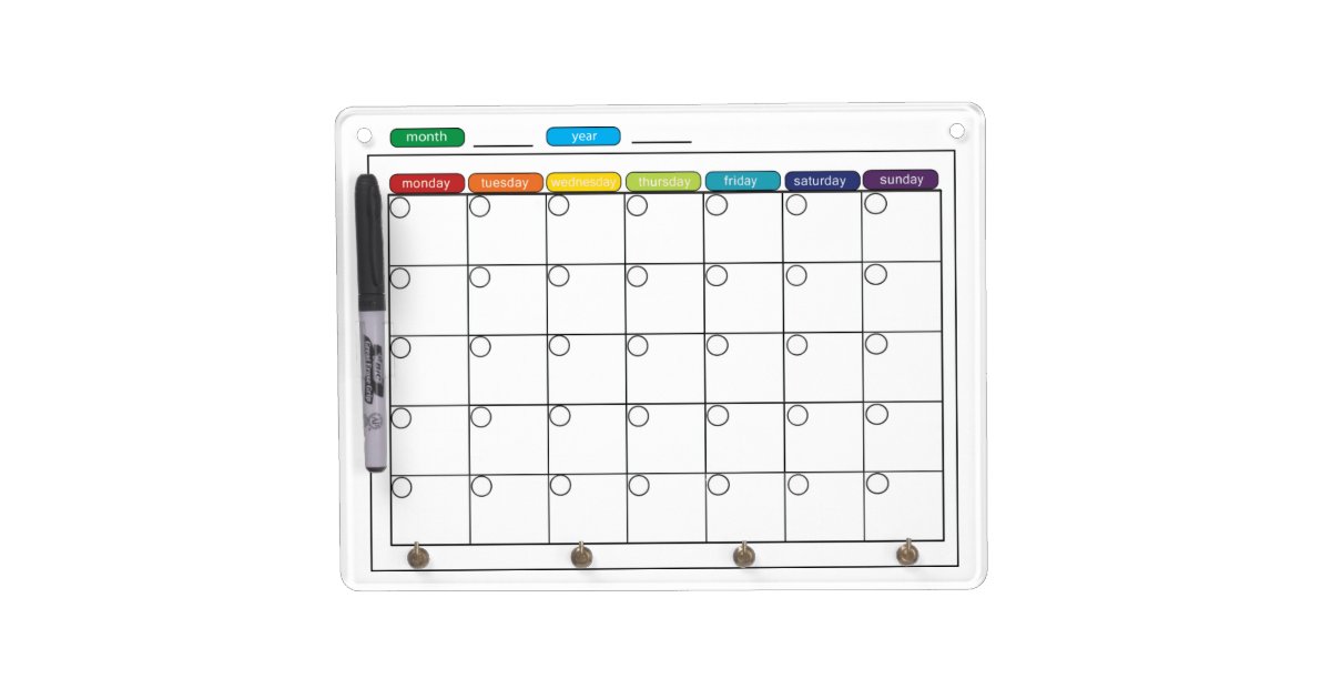 Tableau blanc mensuel de calendrier tableaux effaçables blancs | Zazzle