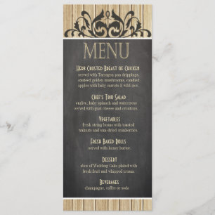 Tableau blond en bois rustique du menu de dîner