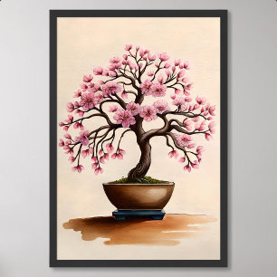 Tableau Bonsai Vintage Sakura Cherry Blossom Art