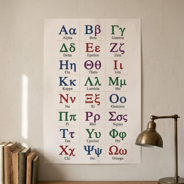 Tableau complet des lettres de l'alphabet grec anc (buy ancient greek alphabet poster, full greek letters wall chart, greek alphabet math symbols print)