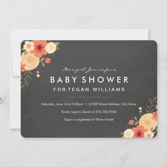 Tableau craie floral | Invitation à une baby showe (Devant)