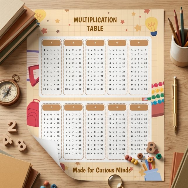 Tableau d'apprentissage de multiplication sur le t (School Theme Multiplication Table Learning Chart)