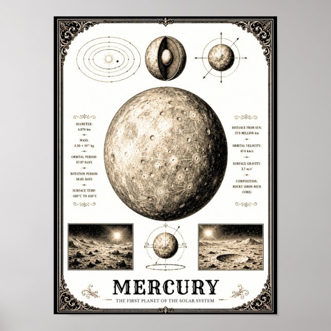 Tableau d'astronomie victorienne de Mercure (Devant)