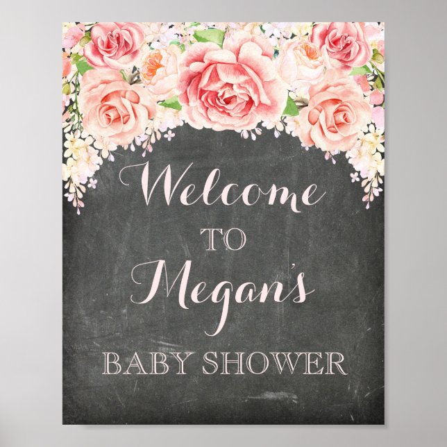 Tableau de bord baby shower rose Aquarelle Fleurs (Devant)