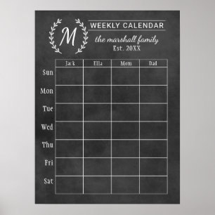 Tableau de bord Calendrier hebdomadaire des monogr