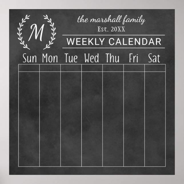 Tableau de bord Calendrier hebdomadaire des monogr (Devant)