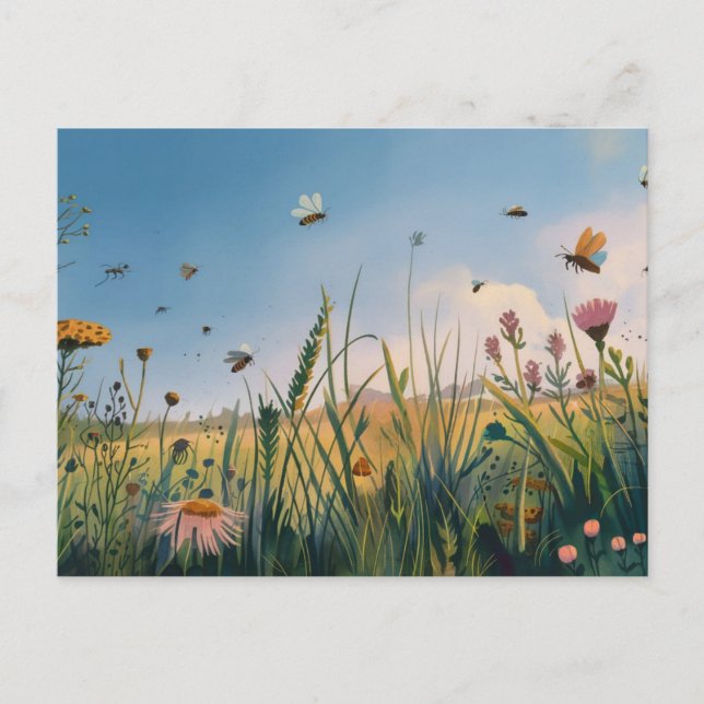 Tableau de champ bourdonnant de vie Carte postale (Devant)