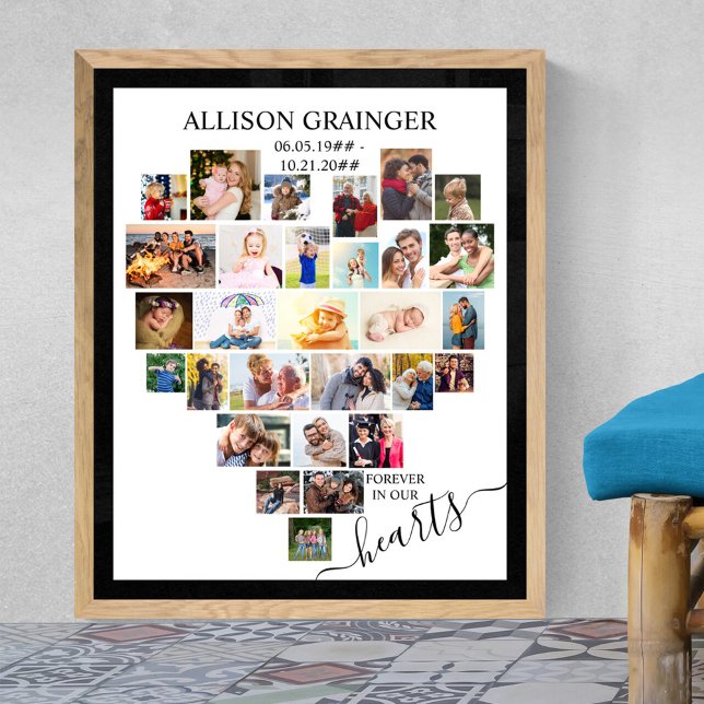 Tableau de collage de photos en forme de cœur pour (Funeral memorial poster to order professionally printed or as a printable digital download)
