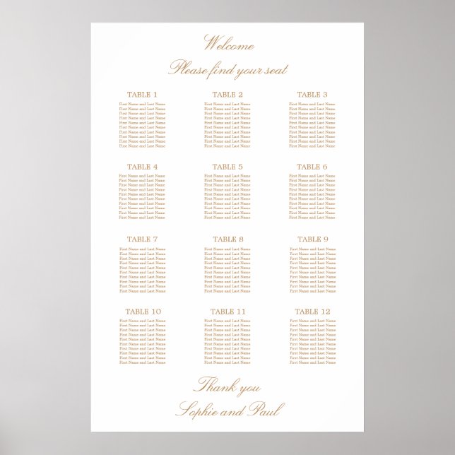 Tableau de disposition de mariage à 12 tables en b (Devant)