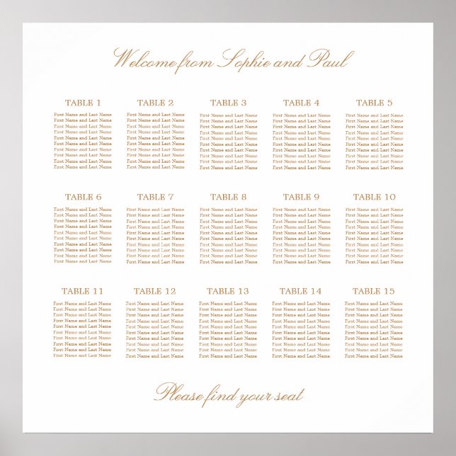Tableau de disposition de mariage à 15 tables en b (Devant)