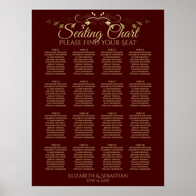 Tableau de disposition de mariage à 16 tables Brun (Devant)