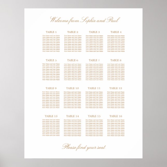Tableau de disposition de mariage à 16 tables en b (Devant)