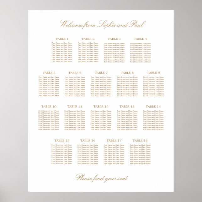 Tableau de disposition de mariage à 18 tables beig (Devant)