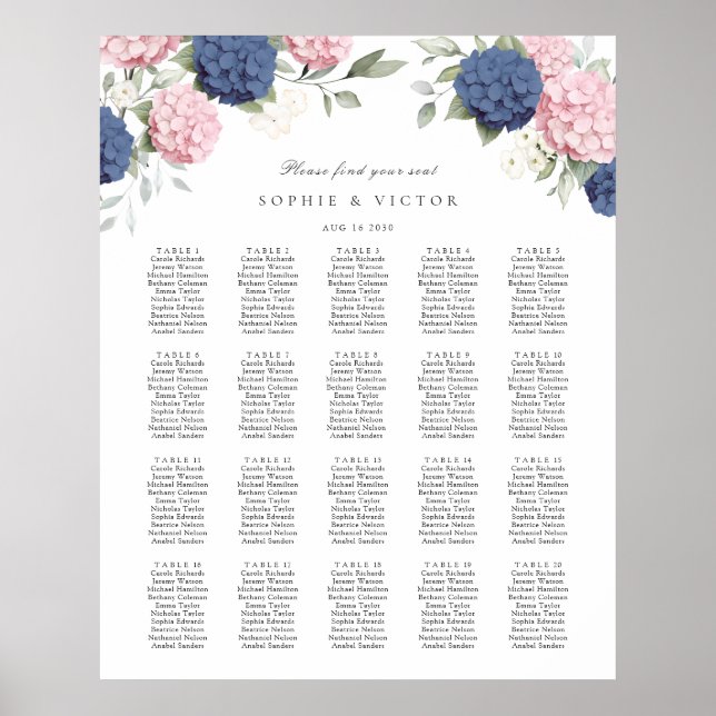 Tableau de disposition de mariage à 20 tables avec (Devant)