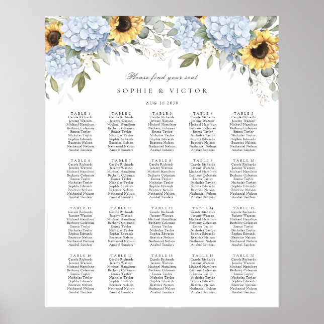 Tableau de disposition de mariage à 20 tables avec (Devant)
