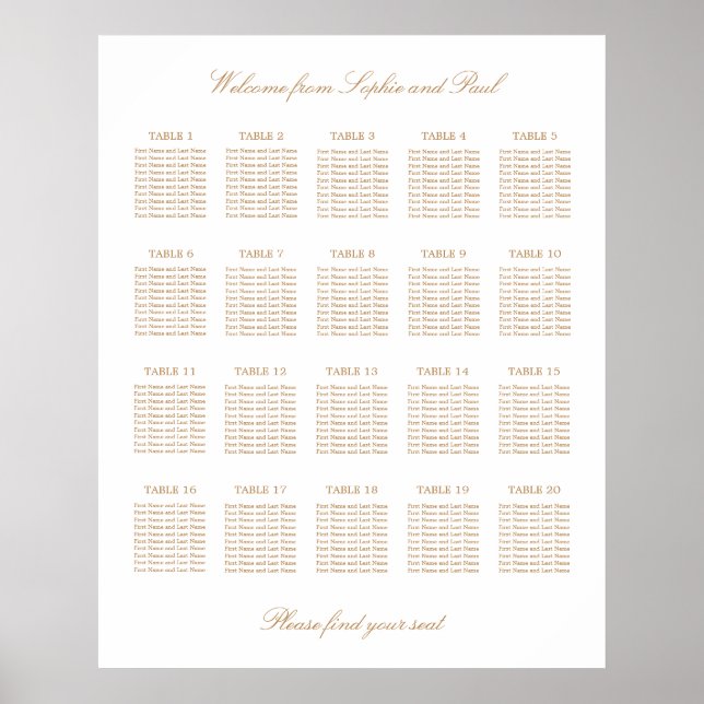 Tableau de disposition de mariage à 20 tables Beig (Devant)
