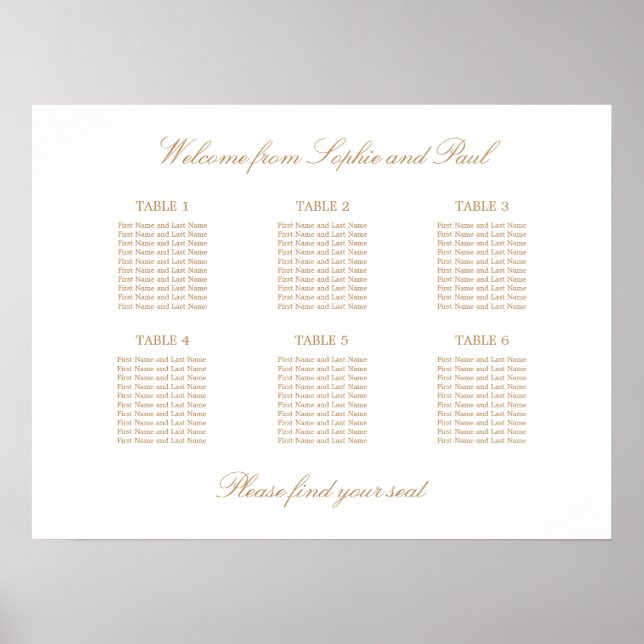 Tableau de disposition de mariage à 6 tables en be (Devant)