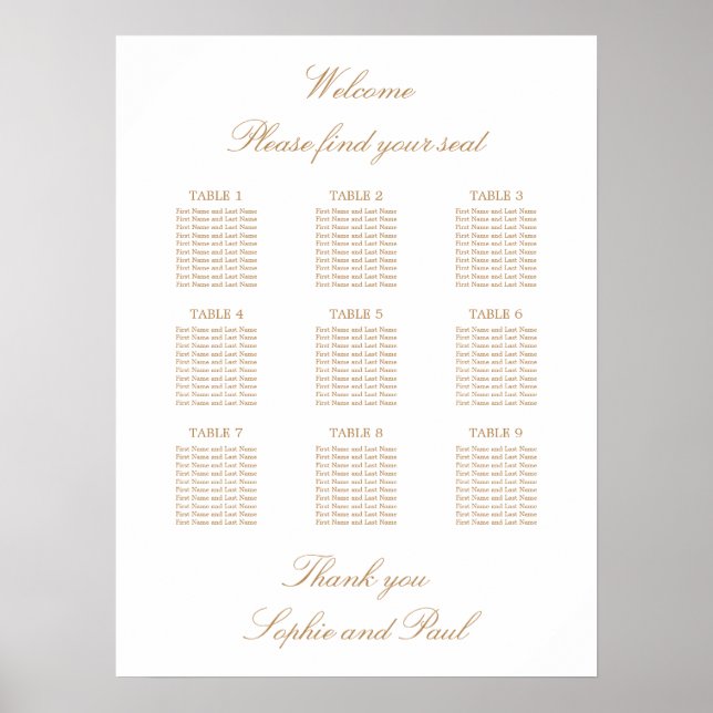 Tableau de disposition de mariage à 9 tables Beige (Devant)