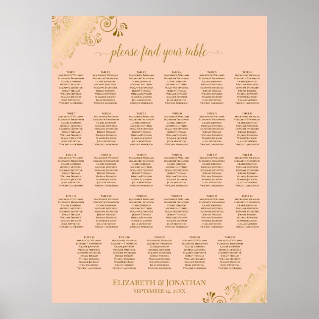 Tableau de disposition de mariage de 29 tables Gol (Devant)
