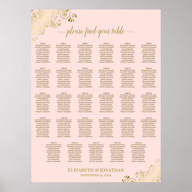Tableau de disposition de mariage de 29 tables Ros (Devant)