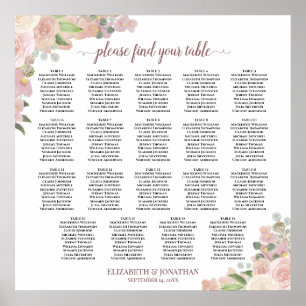 Tableau de disposition de mariage floral rose élég