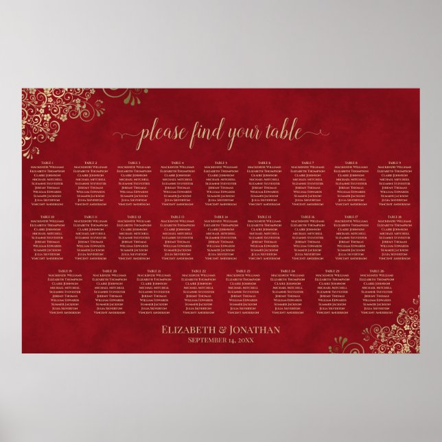 Tableau de disposition de mariage Rouge cramoisi & (Devant)