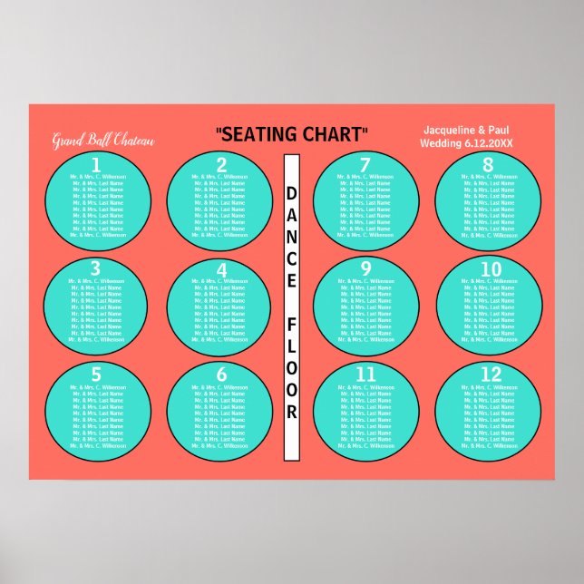 Tableau de disposition de table de mariage Corail  (Devant)