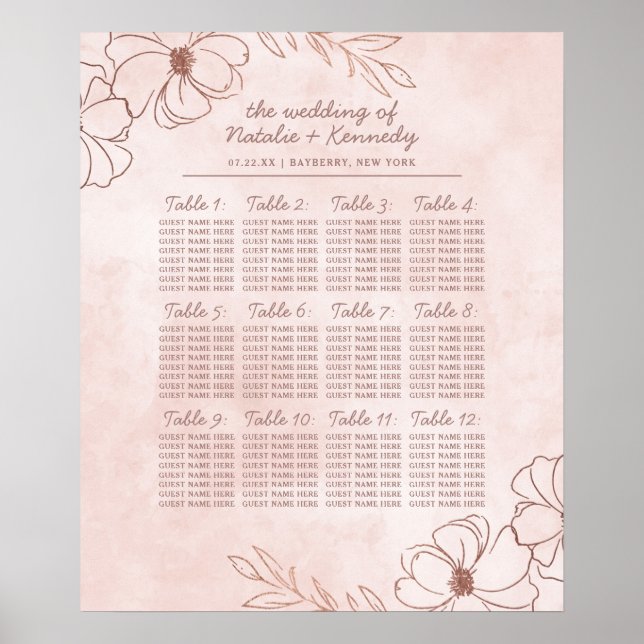 Tableau de disposition des sièges de mariage Rose  (Devant)