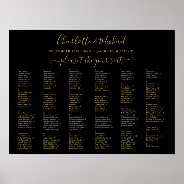 Tableau de mariage 200 noms Noir et Or Plan de tab (Devant)