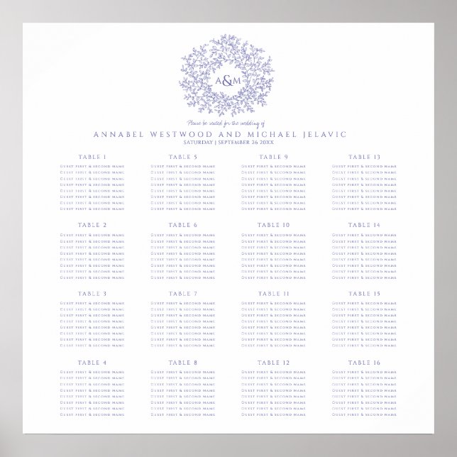 Tableau de mariage à 16 places avec monogramme vio (Devant)