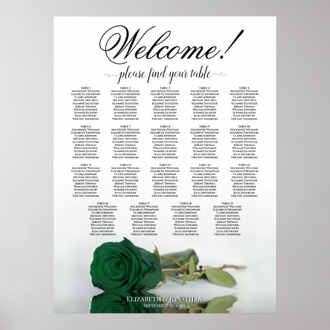 Tableau de mariage à 19 tables Rose Vert Émeraude (Devant)