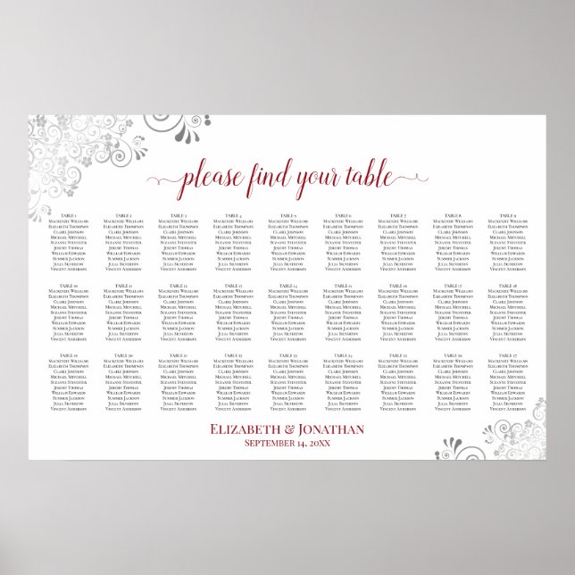 Tableau de mariage à 27 tables avec décoration flo (Devant)