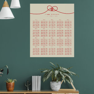 Tableau de Mariage à double bonheur à noeud rouge