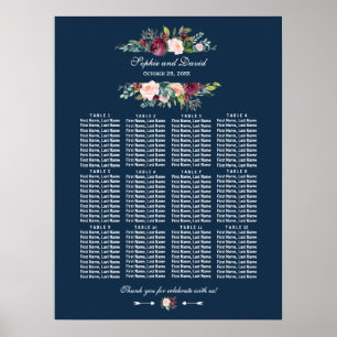 Tableau de mariage à fleurs de Bourgogne sur fond 