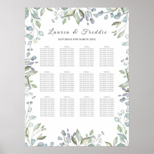 Tableau de mariage à l'aquarelle florale de verdur (Devant)