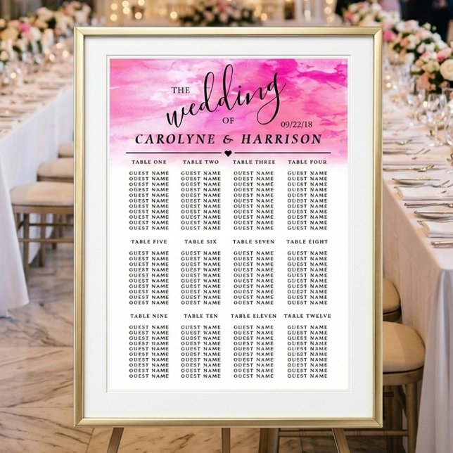 Tableau de mariage à l'aquarelle ombrée - Rose (Créateur téléchargé)