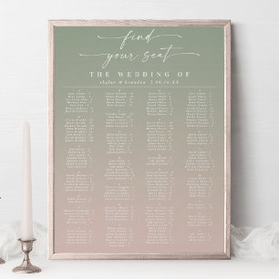 Tableau de mariage alphabétique vert et rose