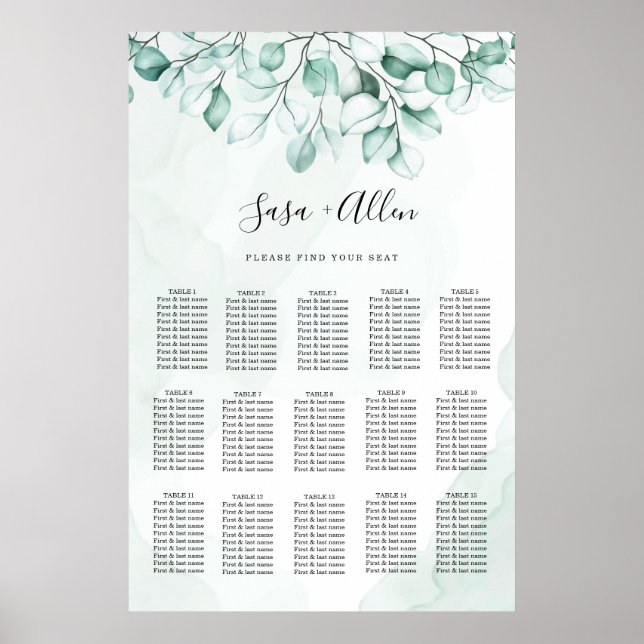 Tableau de mariage au eucalyptus vert (Devant)