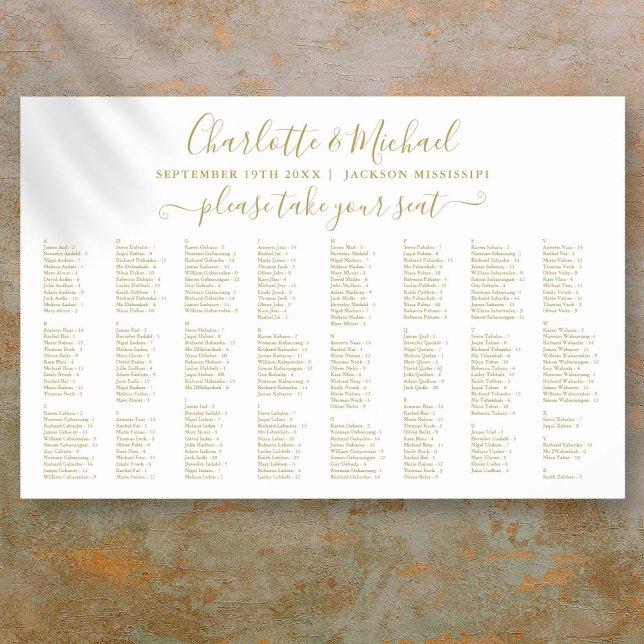 Tableau de mariage Chic Gold 300 Noms (Chic Gold 300 Names Wedding Seating Chart)