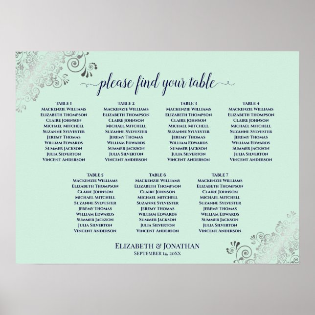 Tableau de Mariage de table Mint Green & Navy 7 (Devant)