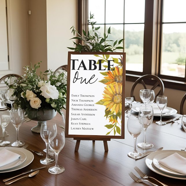 Tableau de Mariage de tournesol jaune (Yellow Sunflower Wedding Table Seating Chart)