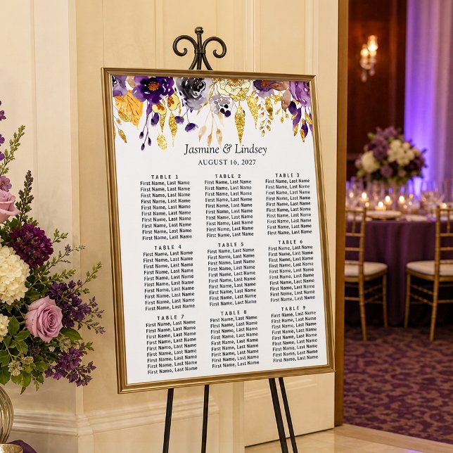 Tableau de Mariage Fleurs Or et Violet pour Plan d (Créateur téléchargé)