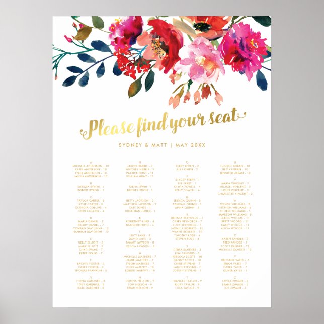 Tableau de mariage floral alphabétique pour placem (Devant)