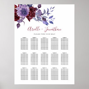 Tableau de mariage floral blanc et violet