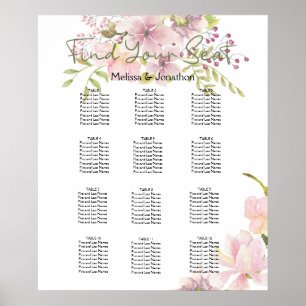 Tableau de mariage floral Magnolia Rouge pastel