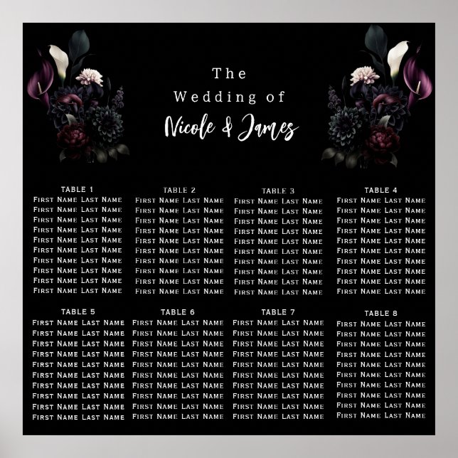 Tableau de mariage floral romantique et sombre (Devant)