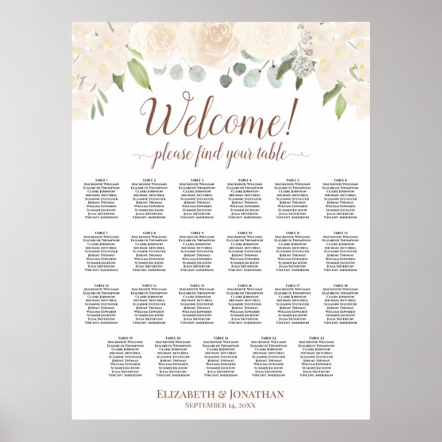 Tableau de Mariage Floral Rose Clair 23 (Devant)