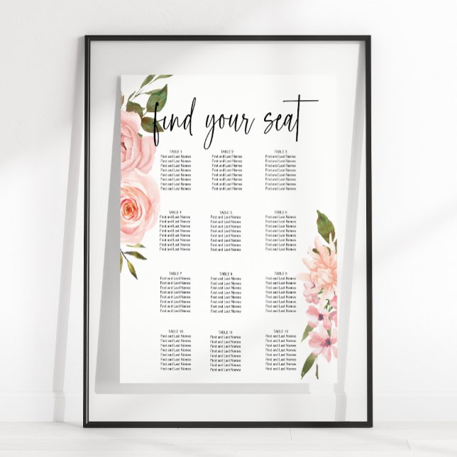 Tableau de mariage floral Roses Rose Pâle (Créateur téléchargé)